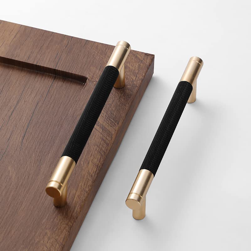 Westablize 2 Pack 5 Inch 128 mm Bar Cabinet Pulls Gold and Black Knurled Handles for Brushed Gold Drawer Pulls Cupboard Aluminum Handles - Image 1