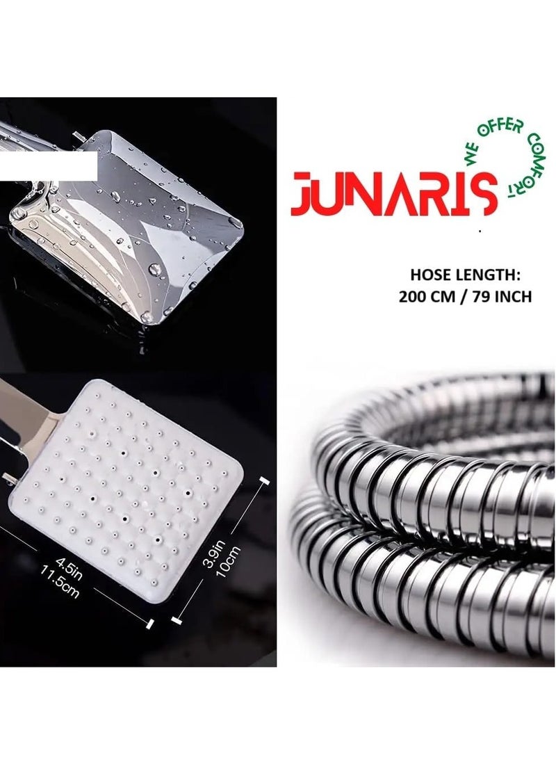 JUNARIS High Pressure Shower Head with Hose Set with 6 Settings Spray Mode, Chrome - Shower Spryer with 200CM Stainless Steel Premium Quality pipe (Shower Set)  - Image 2