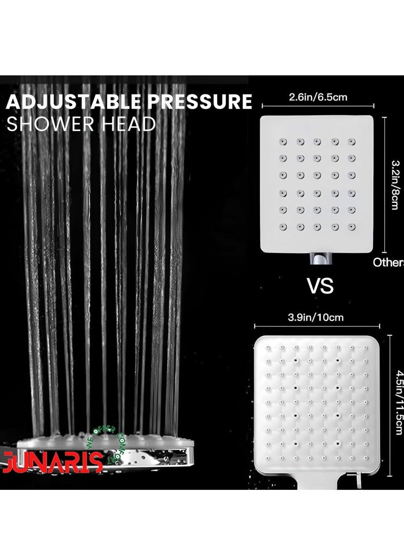 JUNARIS High Pressure Shower Head with Hose Set with 6 Settings Spray Mode, Chrome - Shower Spryer with 200CM Stainless Steel Premium Quality pipe (Shower Set)  - Image 3