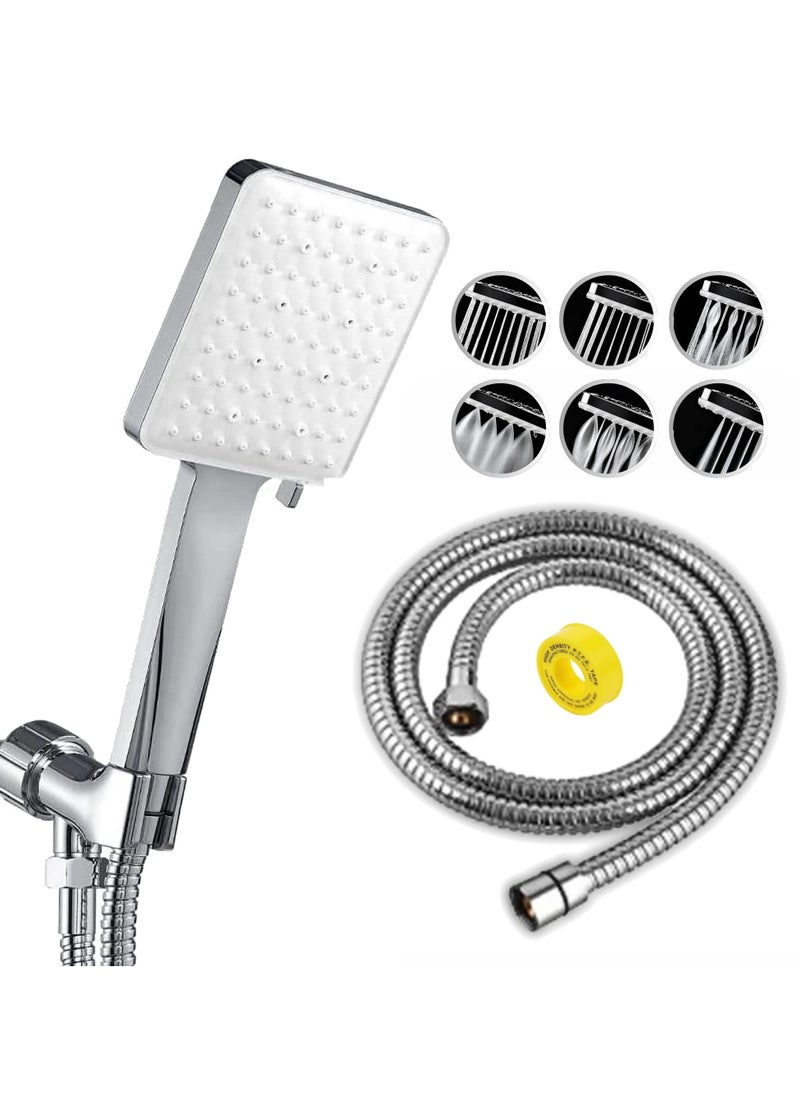 JUNARIS High Pressure Shower Head with Hose Set with 6 Settings Spray Mode, Chrome - Shower Spryer with 200CM Stainless Steel Premium Quality pipe (Shower Set)  - Image 1