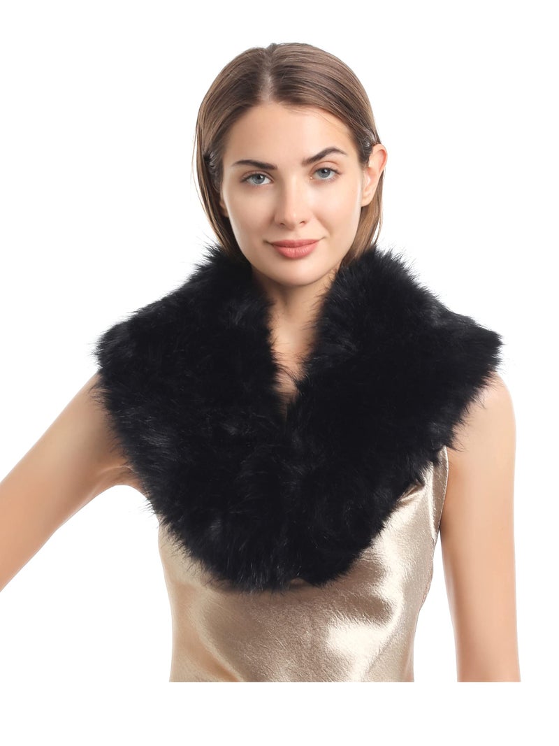 LA CARRIE Women's Faux Fur Collar Scarf Wrap Shawl Cold Winter Warmer(Black) - Image 4