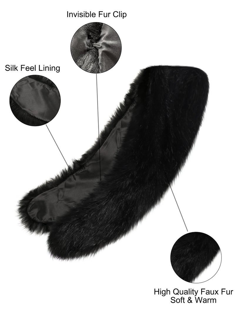 LA CARRIE Women's Faux Fur Collar Scarf Wrap Shawl Cold Winter Warmer(Black) - Image 2