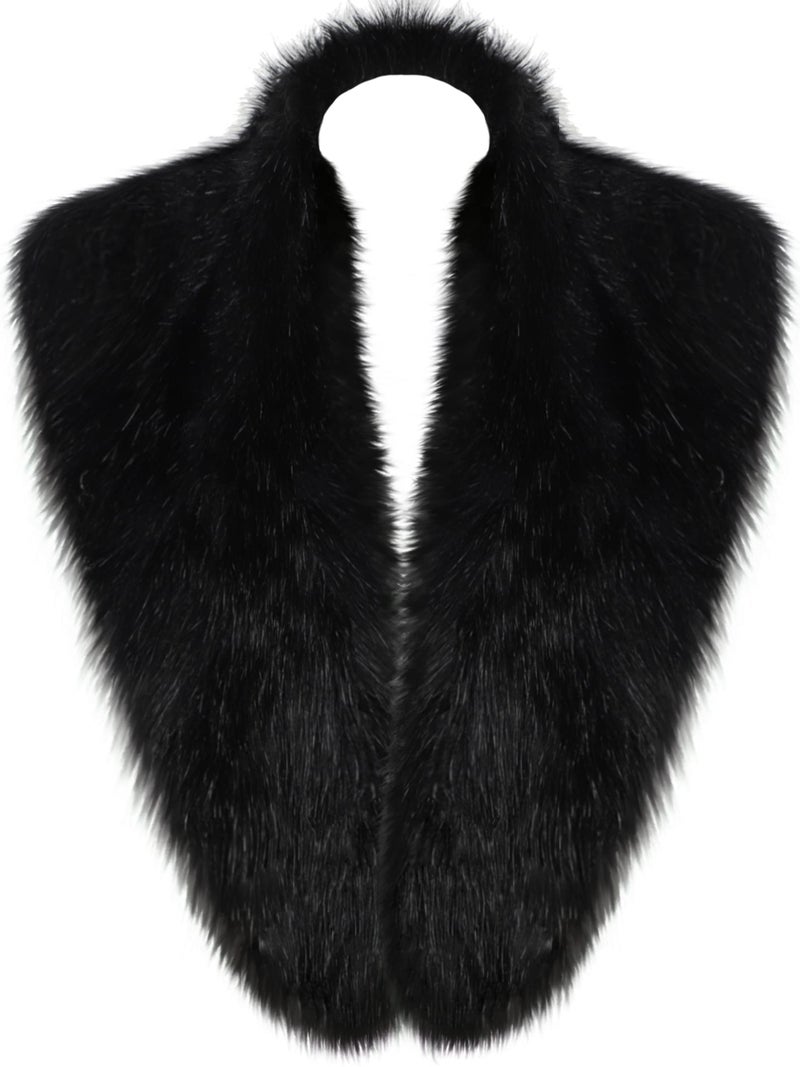 LA CARRIE Women's Faux Fur Collar Scarf Wrap Shawl Cold Winter Warmer(Black) - Image 1