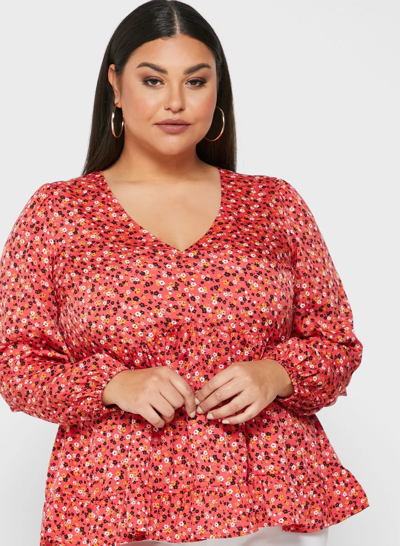 New Look Curve Puff Sleeve Smock Top