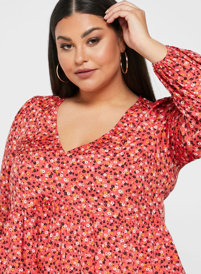 New Look Curve Puff Sleeve Smock Top
