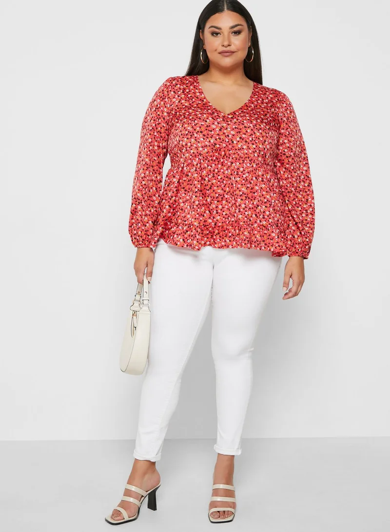 New Look Curve Puff Sleeve Smock Top