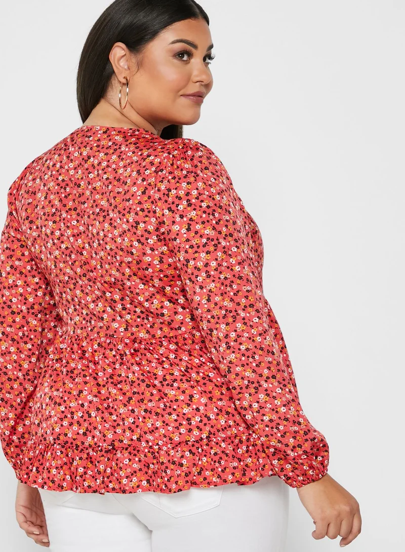 New Look Curve Puff Sleeve Smock Top