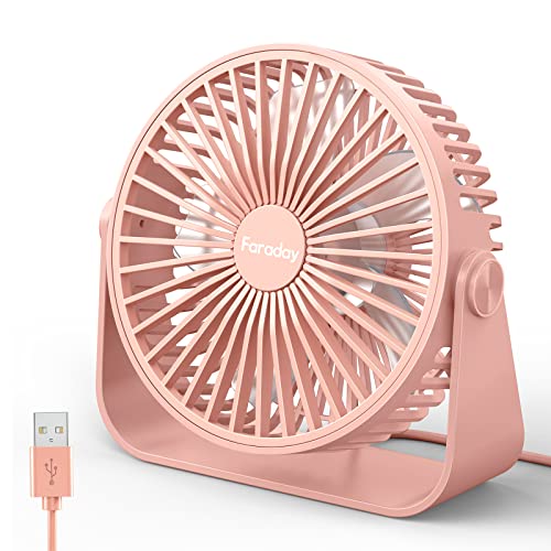 FARADAY USB Desk Fans 5 Inches Portable Table Fans 360 Head Rotation Small Personal Desktop Fan for Home Office 3 Speeds Pink