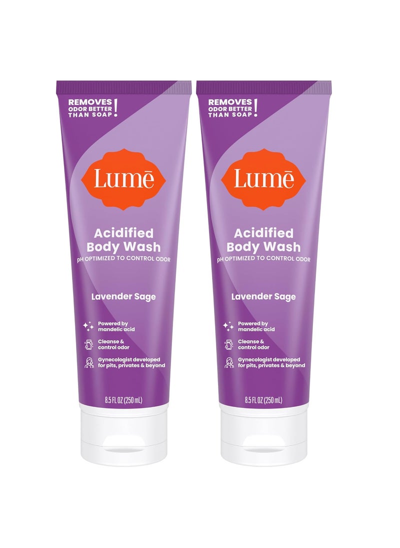 Lume - Lume Acidified Body Wash  24 Hour Odor Control  Removes Odor Better than Soap  Moisturizing Formula  Formulated Without SLS or Parabens  OBGYN Developed  85 ounce Pack of 2 Lavender Sage - Image 1