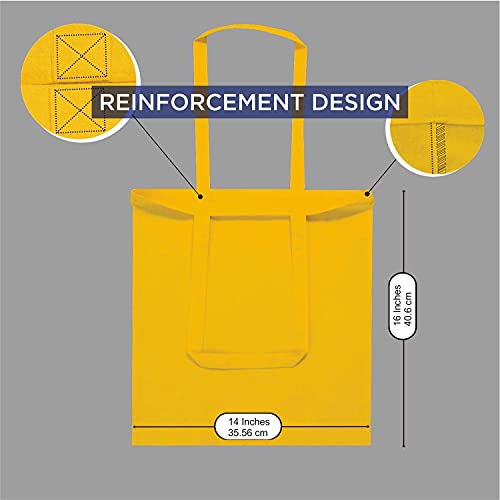 Lify Cotton Tote Shopping Bags with Extra Strong 14" Handle, Light Weight Washable, Eco-Friendly Biodegradable Canvas Multipurpose Grocery Bag, Pink 3 Piece & Yellow 3 Piece x (PACK OF 6) - Image 2