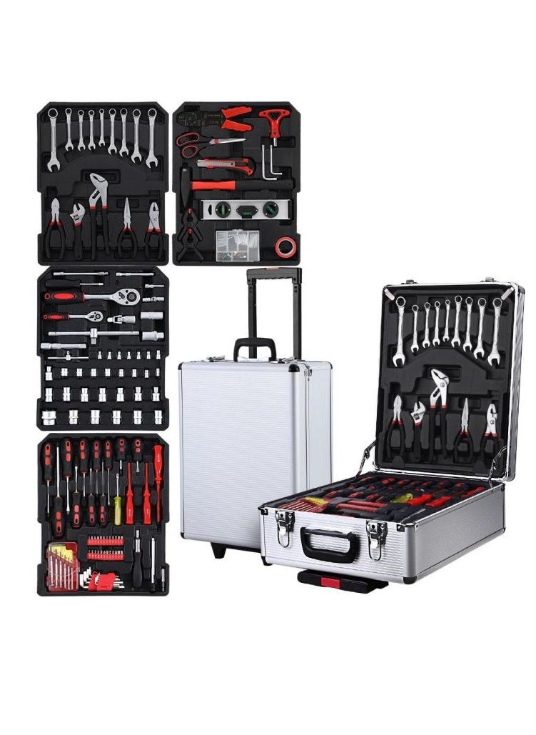 Generic Professional Hand Tools Set Box Aluminum Cases Box For Household Auto Repair with Wheels Silver  - Image 1