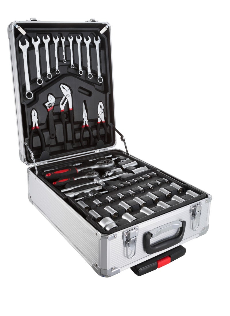 Generic Professional Hand Tools Set Box Aluminum Cases Box For Household Auto Repair with Wheels Silver  - Image 2