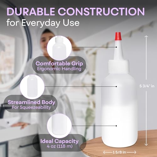 BRIGHTFROM Squeeze Hair Color Applicator Bottles with Red Top Cap, 4 OZ Empty Plastic Containers, Refillable, Leak Proof - Open/Close Nozzle - Multi Purpose/Coloring (Pack of 2) - Image 3