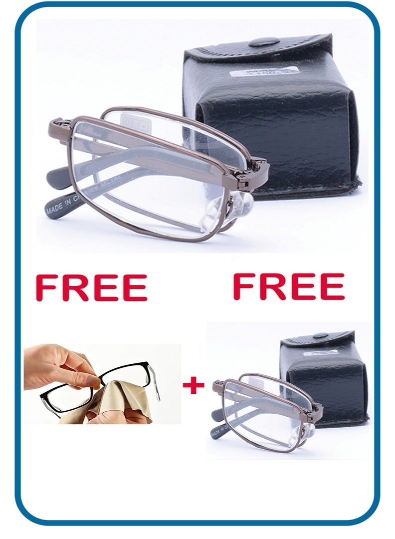 Reading glasses with a folding design for men and women – easy to carry with scratch-resistant glass lenses – comes with a leather case and original cleaning cloth. - Image 3