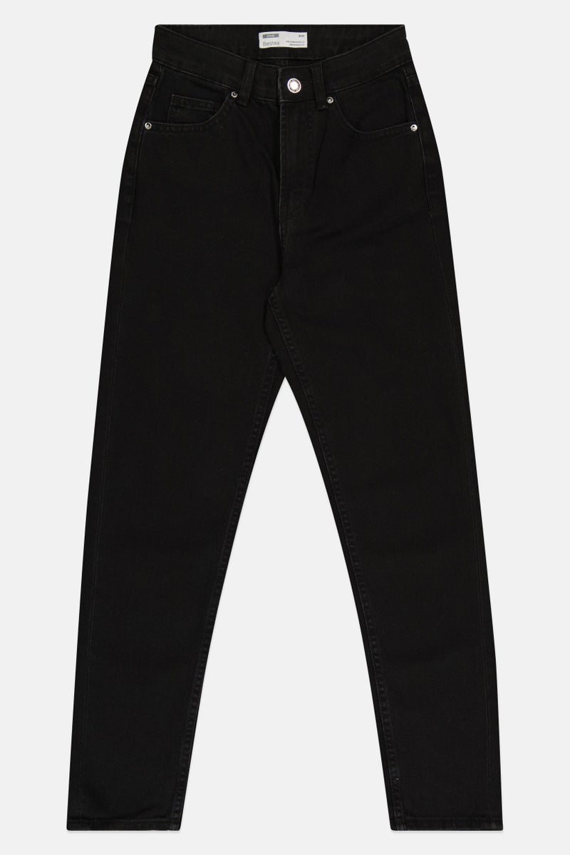 Bershka جينز نسائي موم فيت مغسول بدون تمدد، أسود - Image 2