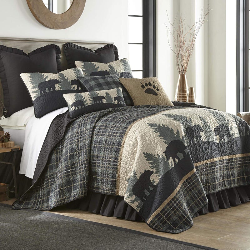 Donna Sharp Donna Sharp King Bedding Set  3 Piece  Bear Walk Plaid Lodge Quilt Set with King Quilt and Two King Pillow Shams  Machine Washable 
