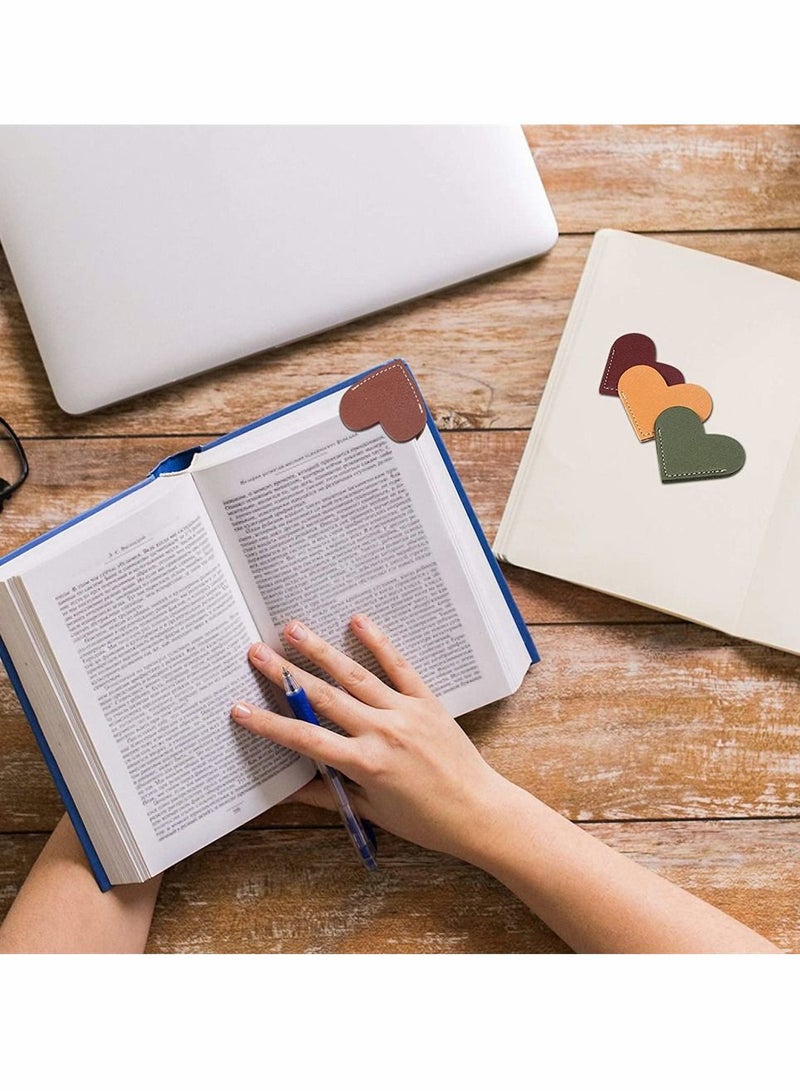 SYOSI Leather Heart Bookmark, Heart Page Corner Handmade Bookmark Leather Reading Cute Bookmarks Accessories for Women Bookworm Present Book Lovers ( 6 Pieces, Chic Color) - Image 3