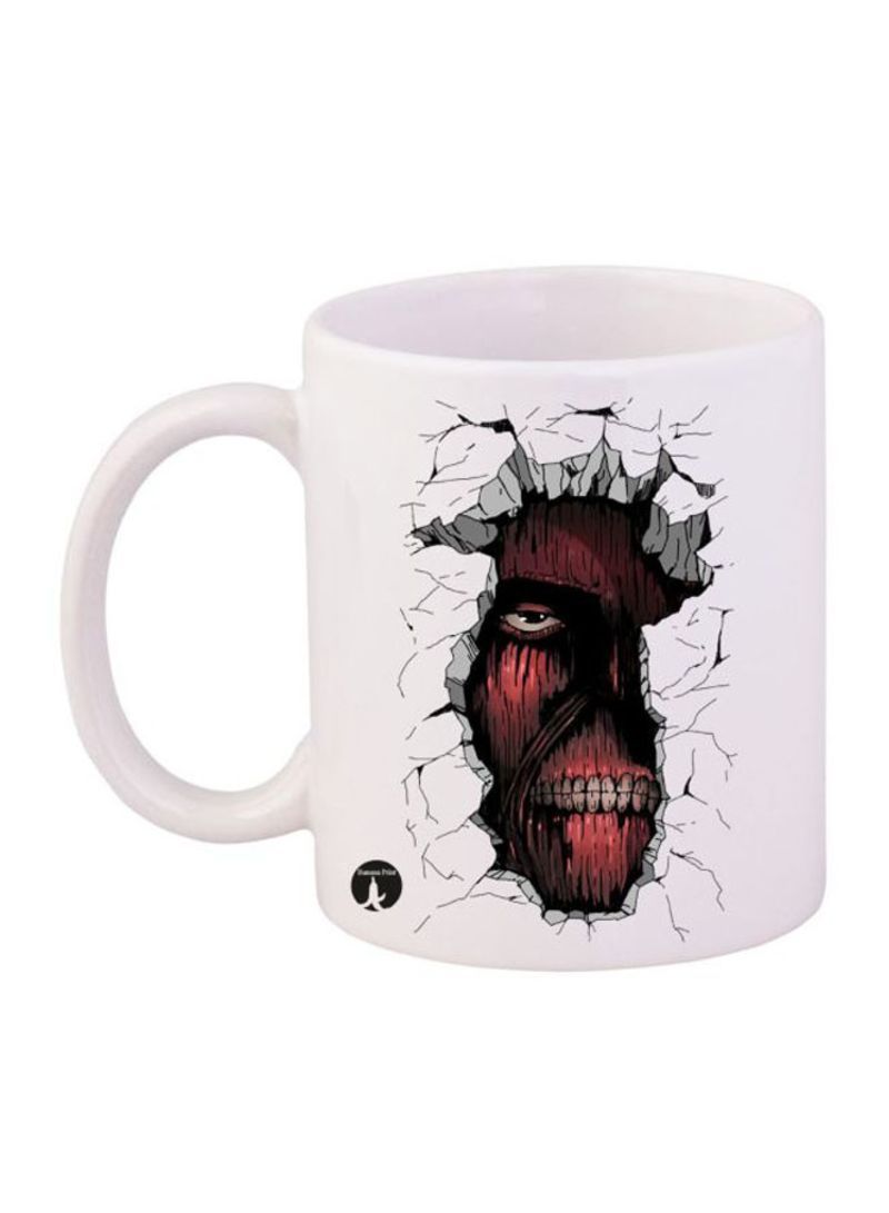 RKN Attack On Titan Anime Printed Mug White/Red/Black 12ounce