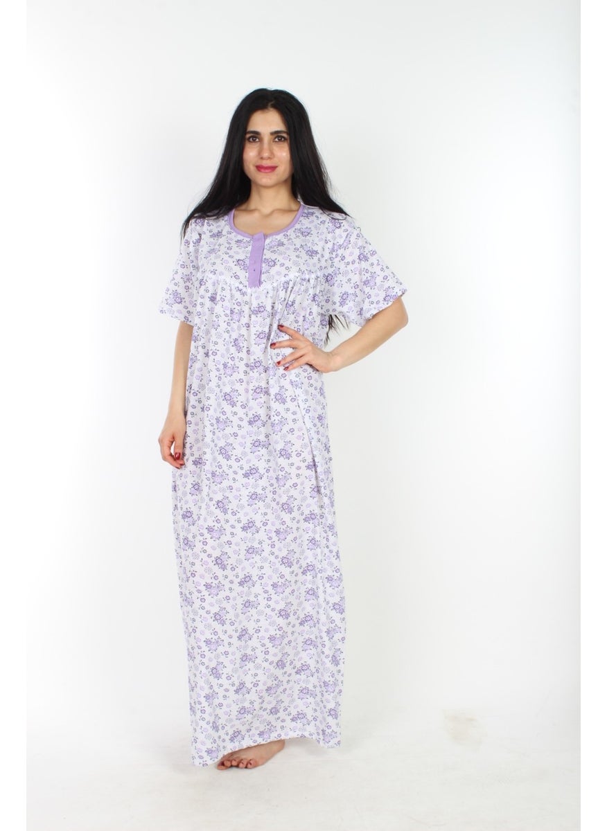Seva Short Sleeve Nightgown, 3 Buttons, Colorful Long Length from Ankle to 140CM, Oversized Comfortable Fit  - Image 1
