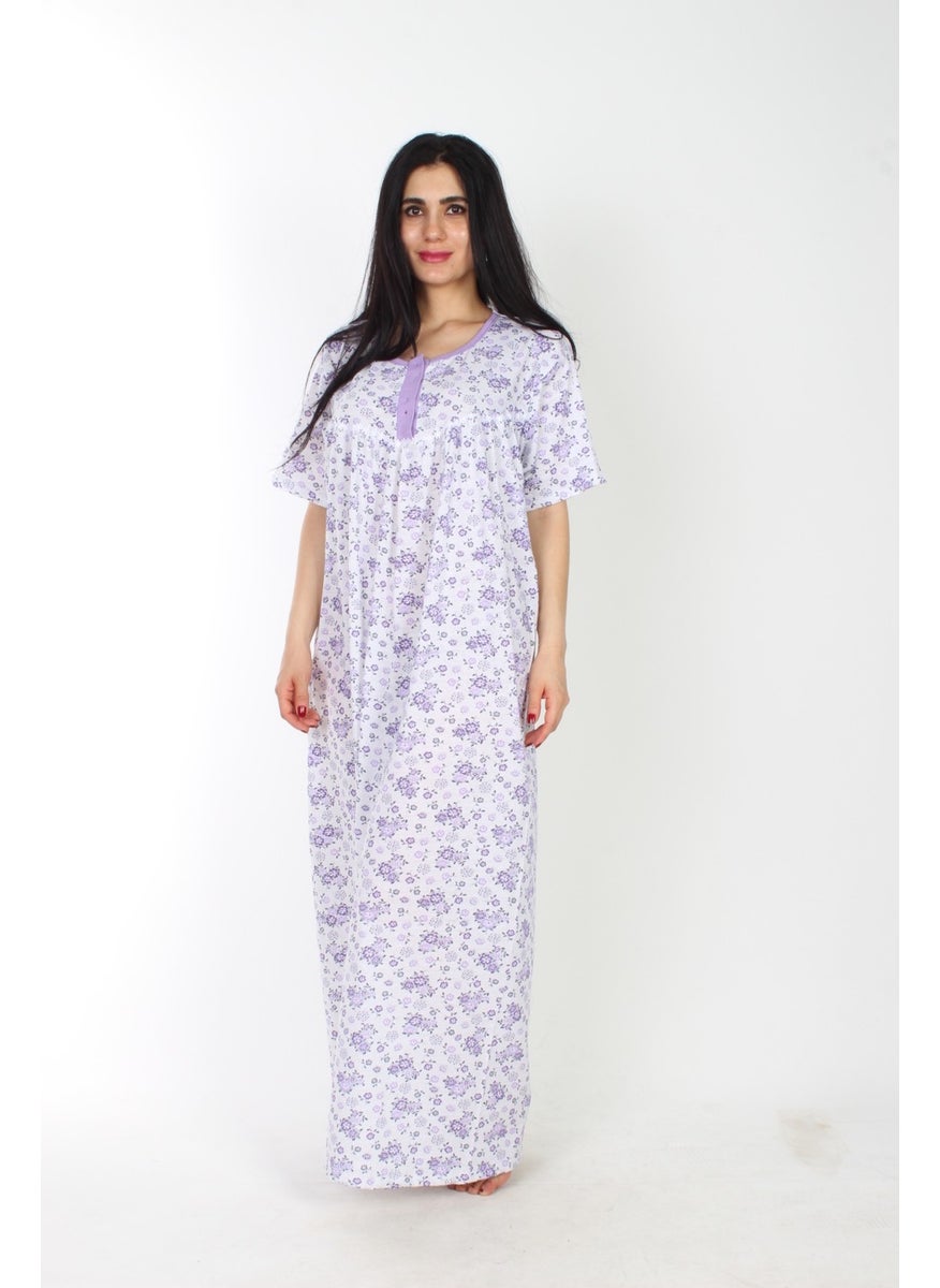 Seva Short Sleeve Nightgown, 3 Buttons, Colorful Long Length from Ankle to 140CM, Oversized Comfortable Fit  - Image 2