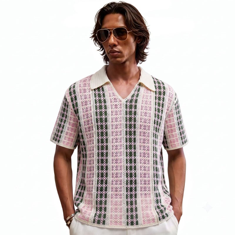 Men's Striped Casual Polo Shirt - Image 3