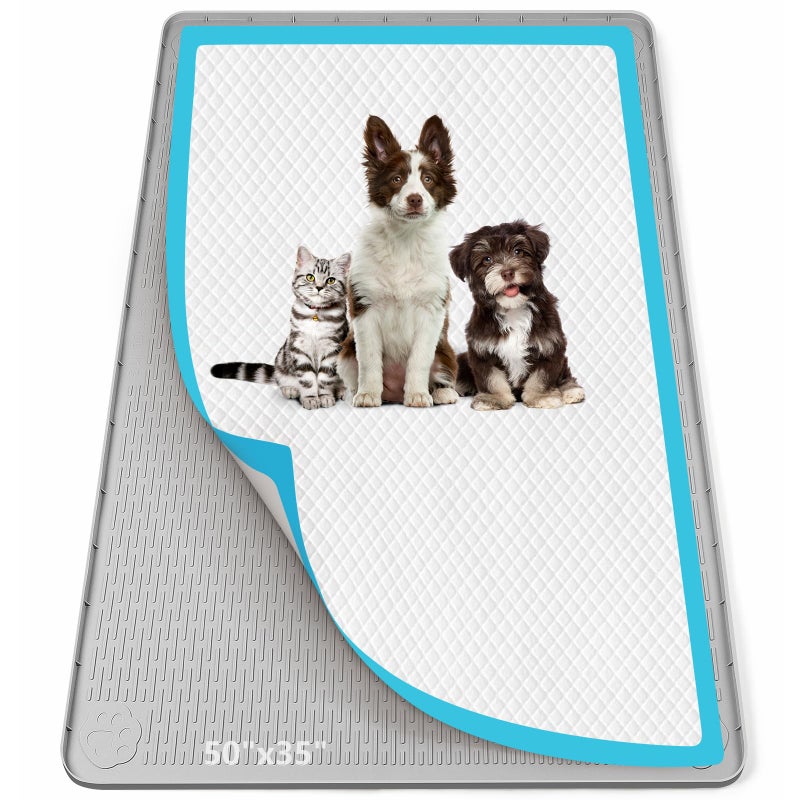 Bartuke Pee Pad Holder for Dogs, 50" x 35" Silicone Pee Tray Mat Leak-Proof, High Edge, No Spill Pet Pad Holder for Puppy, Cat, Rabbit, Training Pads for Floor Protection, No Pee Pads (Light Grey) - Image 1
