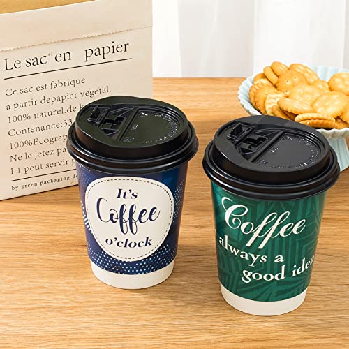 Bapmnicc Disposable Coffee Cups with Lids 12 oz, 50 Pack Double-Walled Paper Coffee Cups with Fun Designs, Insulated Hot Beverage Paper Cups for Cold & Hot Drinks - Image 2