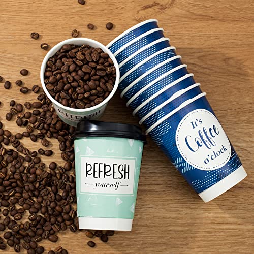 Bapmnicc Disposable Coffee Cups with Lids 12 oz, 50 Pack Double-Walled Paper Coffee Cups with Fun Designs, Insulated Hot Beverage Paper Cups for Cold & Hot Drinks - Image 3