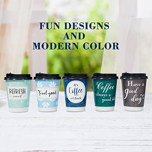 Bapmnicc Disposable Coffee Cups with Lids 12 oz, 50 Pack Double-Walled Paper Coffee Cups with Fun Designs, Insulated Hot Beverage Paper Cups for Cold & Hot Drinks - Image 4
