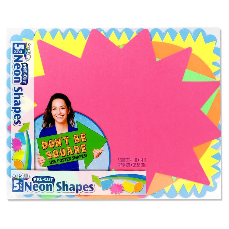 ArtSkills 11" x 14" Poster Board Shapes for School Poster Projects, Neon Colors, 5 Pieces - Image 1