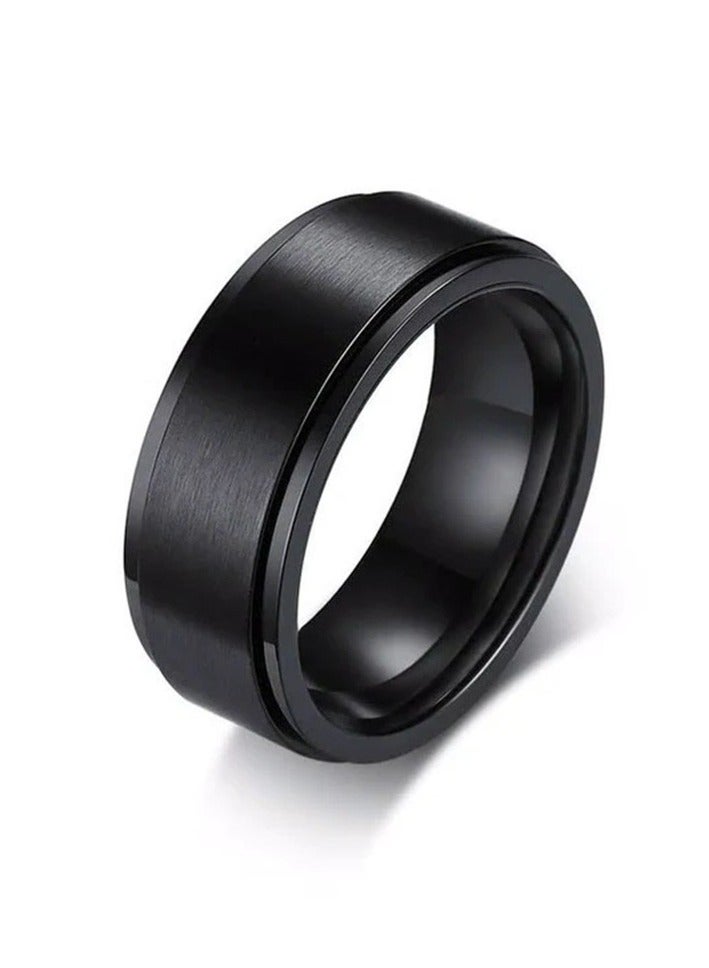 4 قطع خواتم ستانلس ستيل للرجال - مجموعة بسيطة سوداء كلاسيكية (عرض 8 مم) خاتم زواج، تخفيف القلق وإكسسوار موضة 57mm