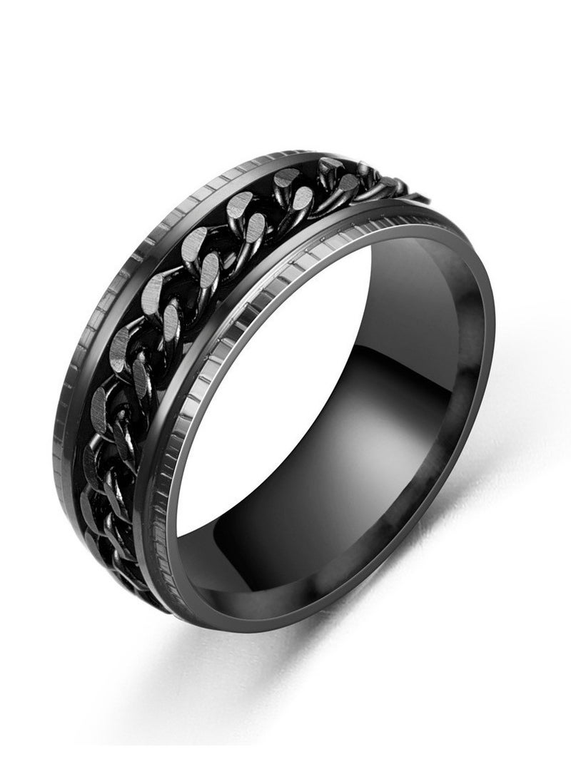 4 قطع خواتم ستانلس ستيل للرجال - مجموعة بسيطة سوداء كلاسيكية (عرض 8 مم) خاتم زواج، تخفيف القلق وإكسسوار موضة 57mm