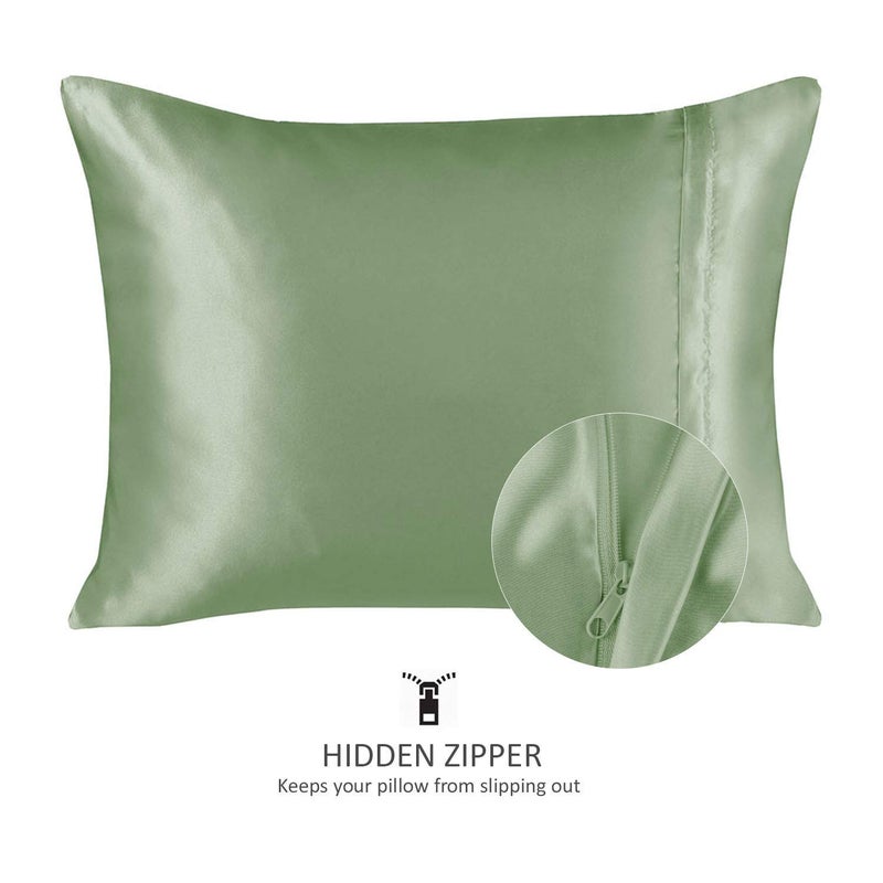 SHOPBEDDING ShopBedding Luxury Satin Pillowcase for Hair - King Satin Pillowcase with Zipper  Sage (Pillowcase Set of 2) - Blissford  - Image 3