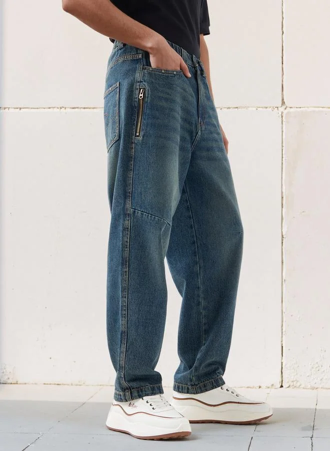 Lee Cooper Men Baggy Fit Mid-Rise Zip Pocket Jeans