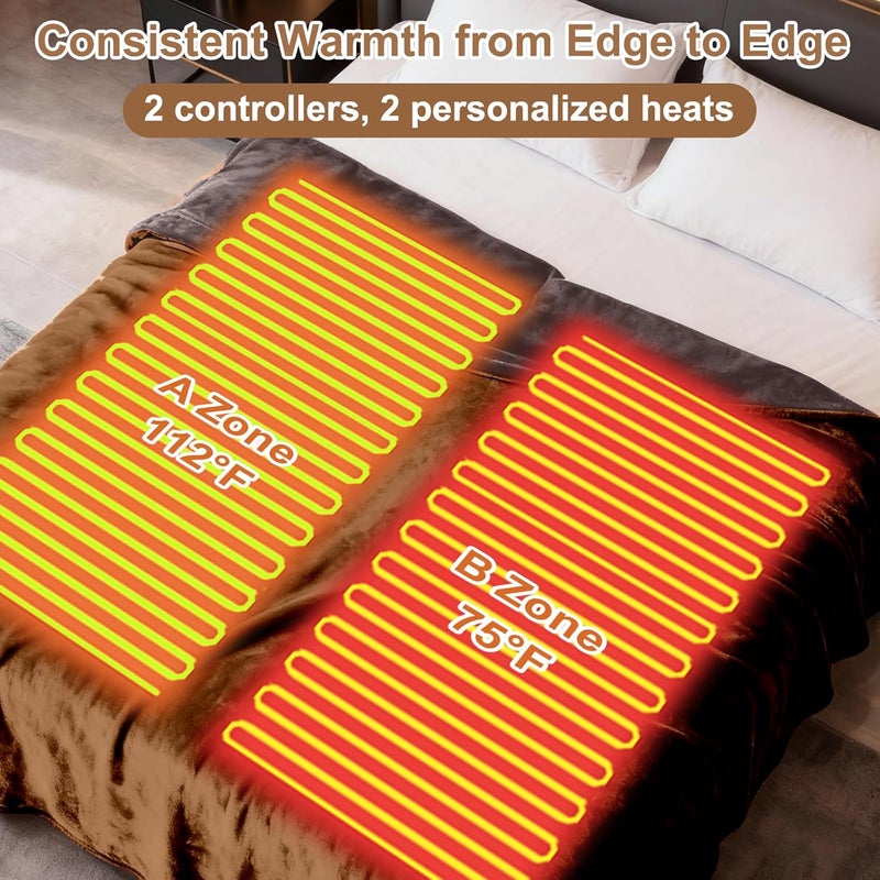 Eastsora Heated Blanket Electric Blanket King 90"x100" Dual Control Flannel Heating Blanket with 12 Heat Levels 12H Timer Auto Shut-Off Overheat Protection Soft & Cozy Machine Washable (King 90"x100") - Image 3
