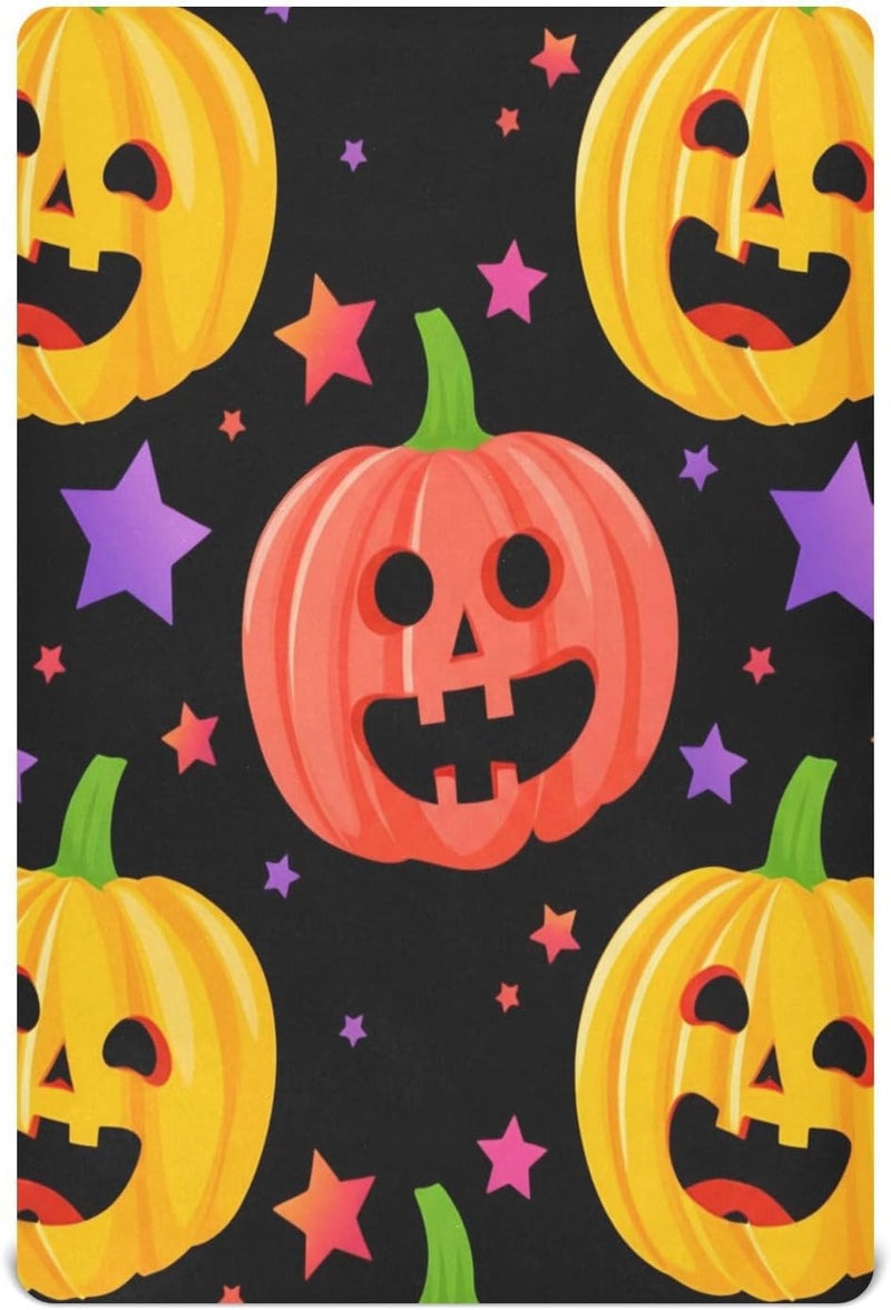 Halloween Purple Pumpkins Crib Sheets for Boys Girls Ultra Soft Breathable Baby Crib Sheet Fitted Crib Sheets for Standard Size Crib and Toddler Mattresses, 39 x 27 Inch - Image 1