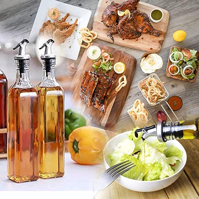 Dcloud 500 ml Oil Bottle Set of 2 Glass Square Spice Jar Set of 2 Silicone Funnel Oil Brush Spatula Combo Pack of 7 - Image 2