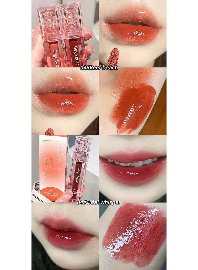 Gege Bear Moist Ice Through the Lip Glaze | Hydrating Watery Lip Gloss | High-Pigment, Long-Lasting Liquid Lip Color | Non-Sticky, Lightweight Lip Tint | Mirror Shine Gloss with Moisturizing Formula | Waterproof, Smudge-Proof Lip Glaze for Women | Korean Beauty Vibrant Lip Makeup 3g (#4Tidal Whisper, 3g) - Image 2