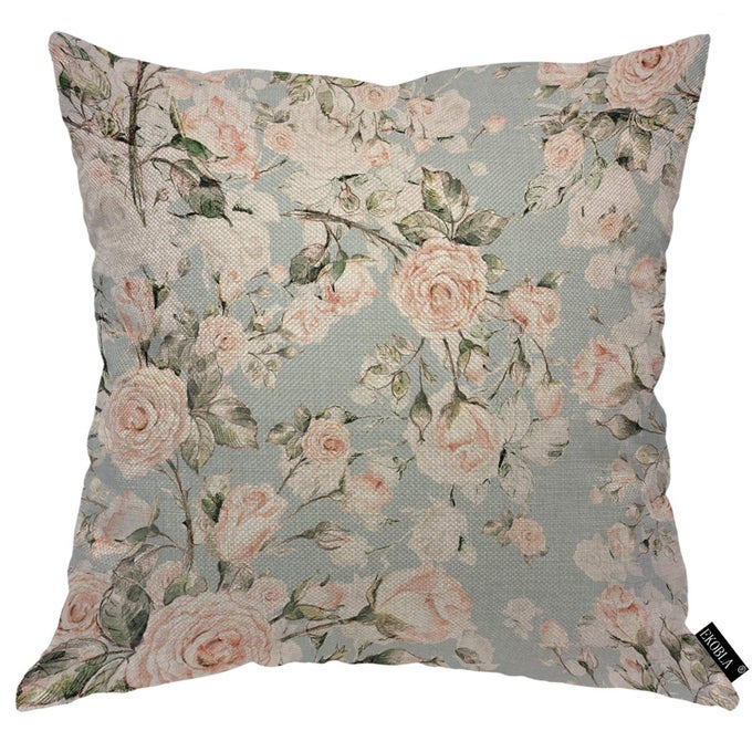 WATERCOLOR ROSE THROW PILLOW COVER VINTAGE FLOWER BUD GARDEN PLANTS ELEGANCE BOTANICAL COZY SQUARE CUSHION CASE FOR MEN WOMEN BOYS GIRLS ROOM HOME DECOR COTTON LINEN 18X18 INCH