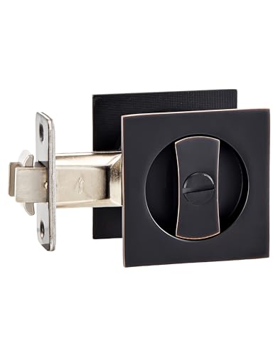 Lethato Pocket Door Hardware Oil Rubbed Bronze Pocket Door Lock Pocket Door Latch Bronze Contemporary Pocket Door Privacy Lock for Bathroom Bedroom 1 Pack Square - Image 1