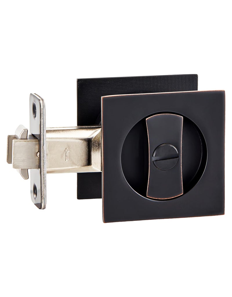 Lethato Pocket Door Hardware Oil Rubbed Bronze Pocket Door Lock Pocket Door Latch Bronze Contemporary Pocket Door Privacy Lock for Bathroom Bedroom 1 Pack Square - Image 2