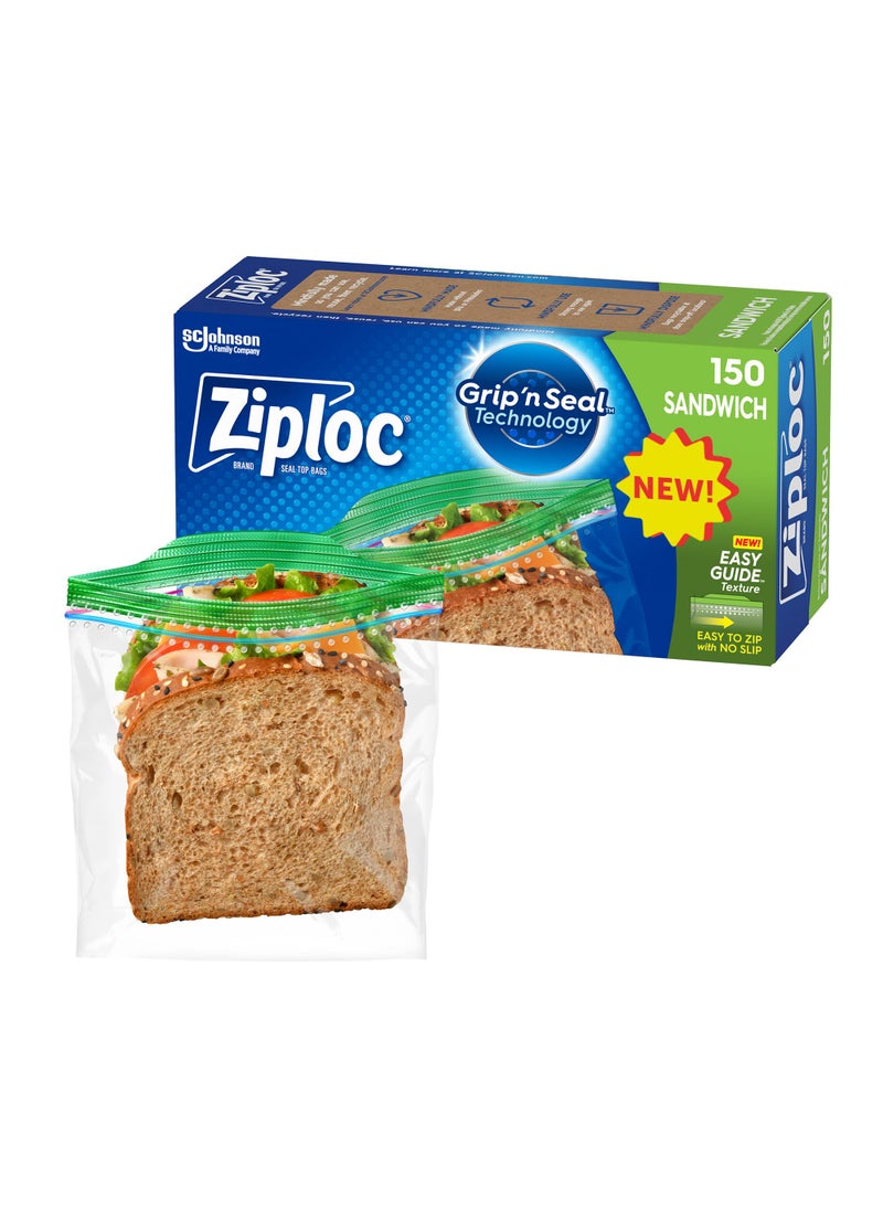 Ziploc Ziploc 71135 Sandwich Bags, Pack of 150, 6.5 x 5.875-Inch (16.5 cm x 14.9 cm), 150 Count, Clear  - Image 1