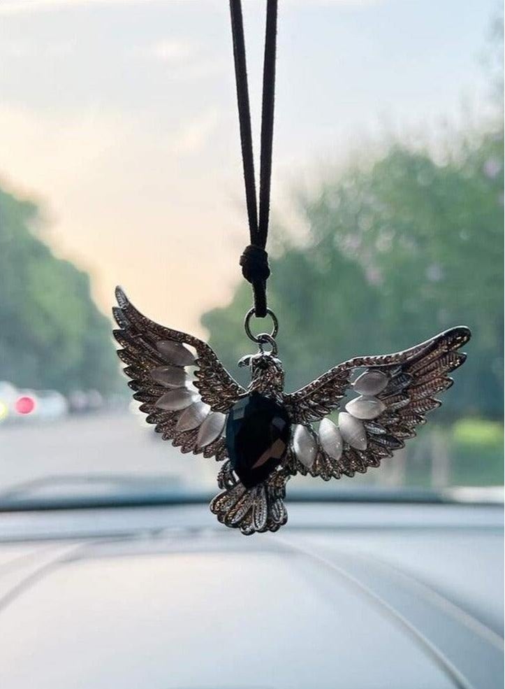 Car Hanging Ornament – Car Decoration with an Engraved Eagle Design, Made of Metal u0026 Adorned with a Cat's Eye Stone, Perfect for Enhancing Your Car’s Interior Elegance – Length: 11.5 cm - Image 1
