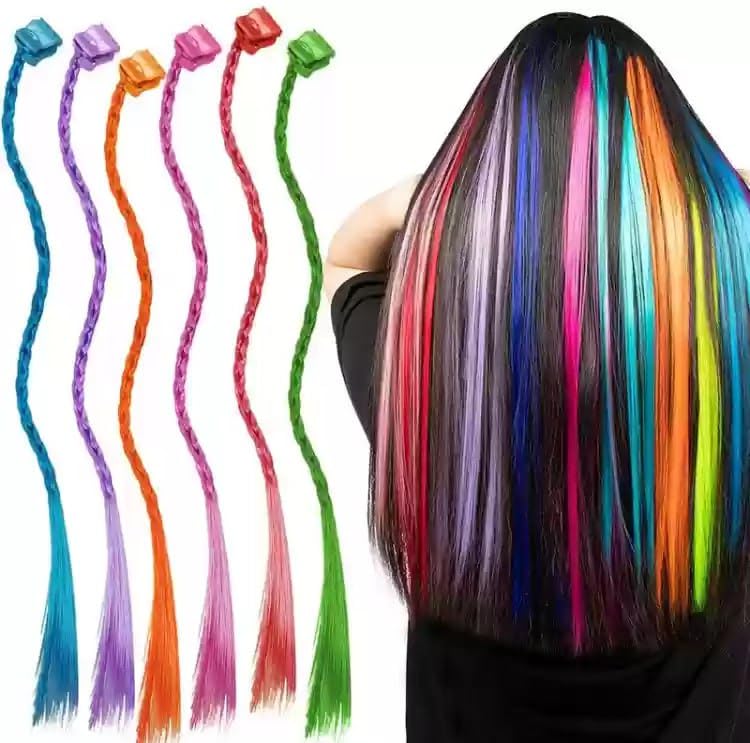 MVM Enterprise Hair Strips for Girls Fake Hair Extensions for Kids Hair Accessories for Girls Hair Clips for Kids Baby Hair Accessories Artificial Hair Random Multicolour pack of 1in 12 pcs - Image 1