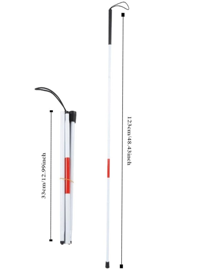 Chiffonade Folding Blind Cane Aluminum Alloy Collapsible Walking Stick with Red Reflective Tape for Blind and Visually Impaired, 4-Section Design(White&Red) - Image 2