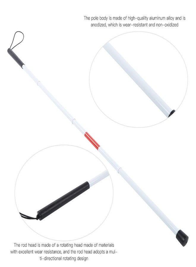 Chiffonade Folding Blind Cane Aluminum Alloy Collapsible Walking Stick with Red Reflective Tape for Blind and Visually Impaired, 4-Section Design(White&Red) - Image 4