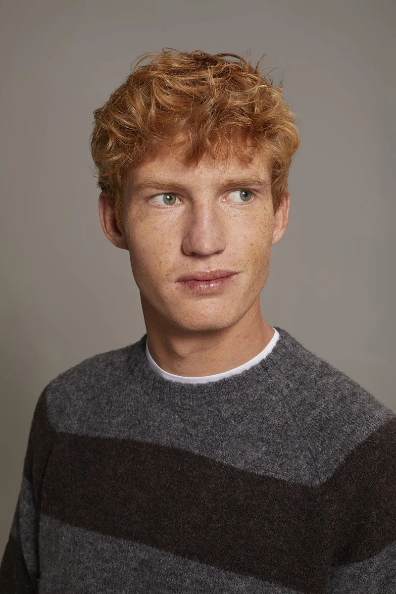 Doppelganger Multicolour Mohair wool blend round neck sweater - Grey/Brown for Men | Best Price UAE