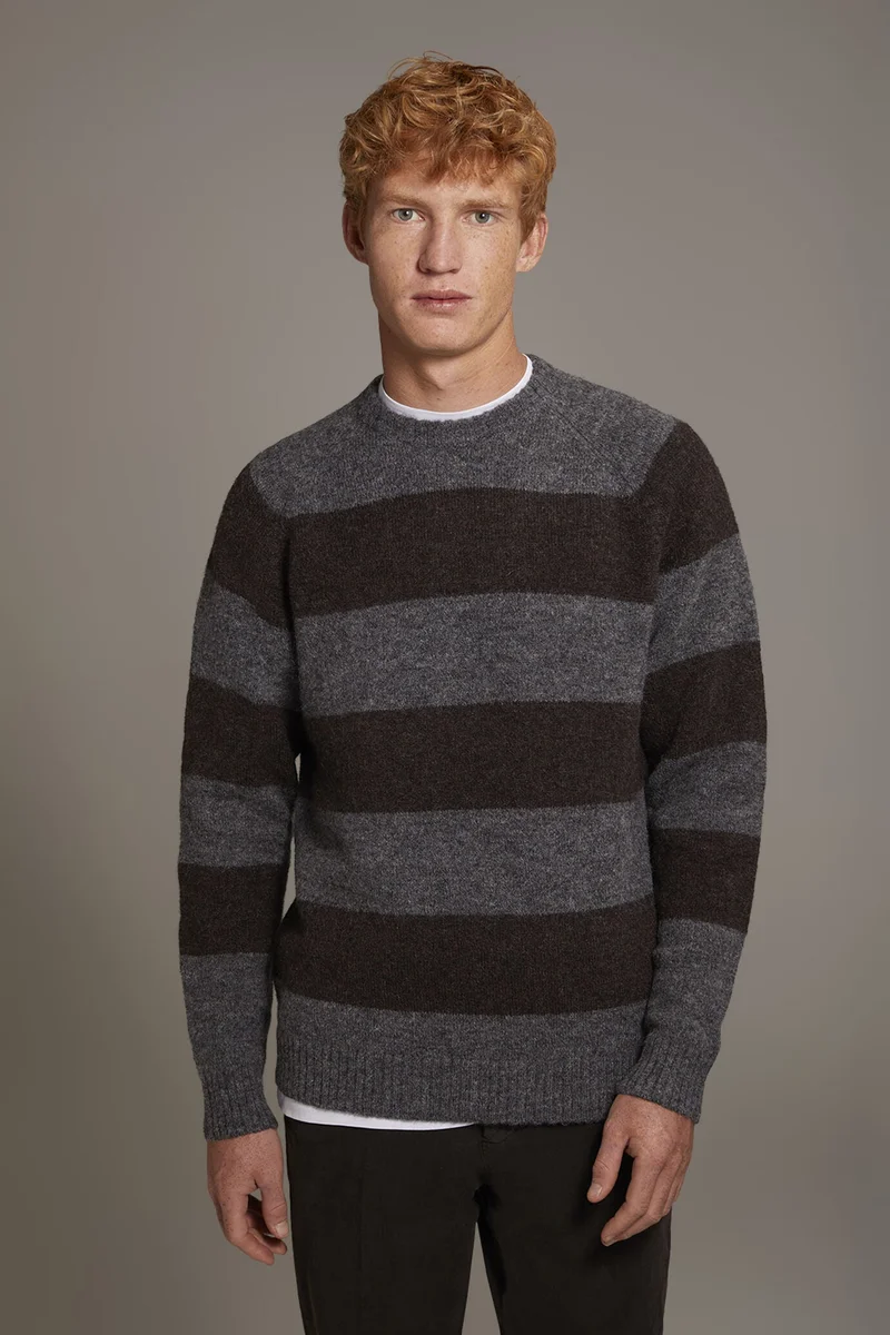 Doppelganger Multicolour Mohair wool blend round neck sweater - Grey/Brown for Men | Best Price UAE