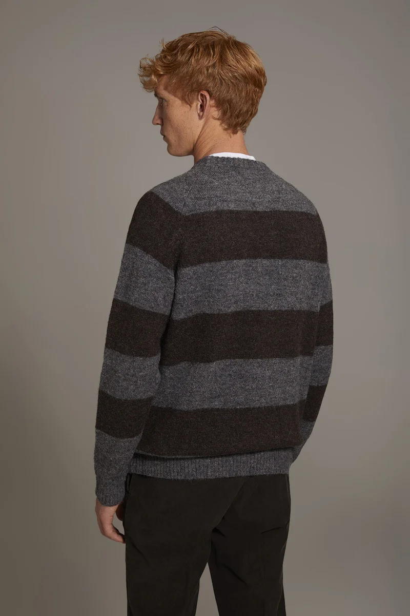 Doppelganger Multicolour Mohair wool blend round neck sweater - Grey/Brown for Men | Best Price UAE
