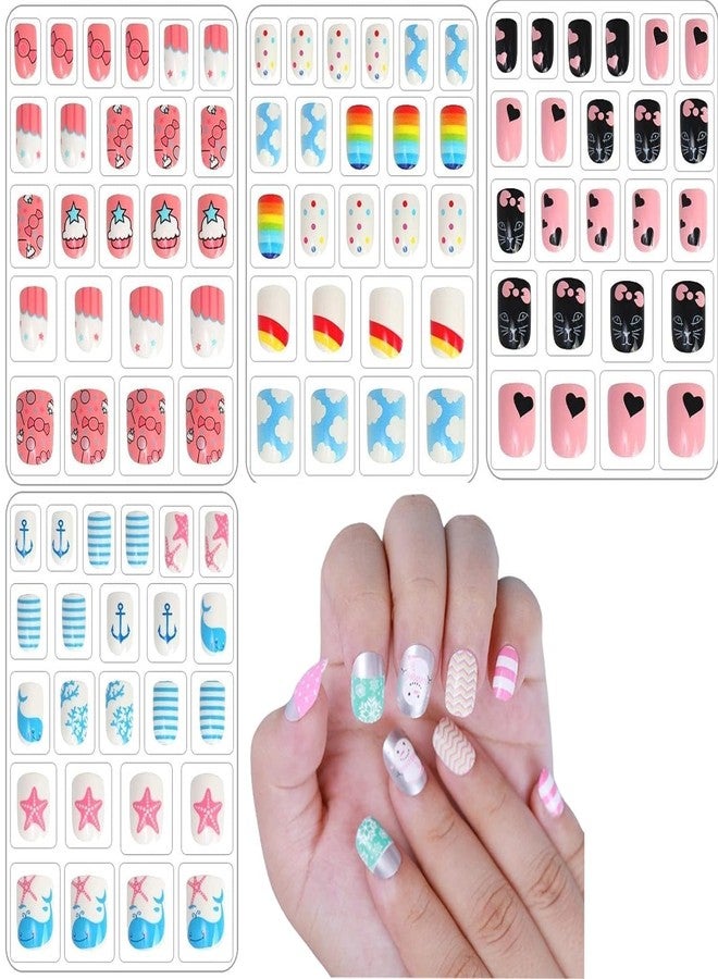 Plenteous Children Acrylic Fake Nails Press on Pre-glue Full Cover Glitter Gradient Color Rainbow Short False Nail Art Kits Set for Kids Little Girls - Multicolor Gradient Series, 96 pcs, Multi Color. - Image 1